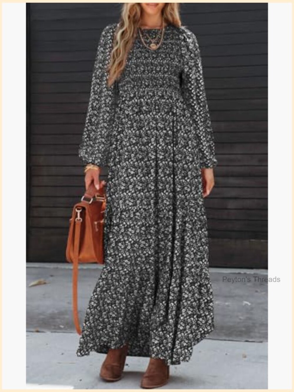 Long Sleeve Flowy Smocked Tiered Maxi Dress with Pockets - Picture 4 of 7